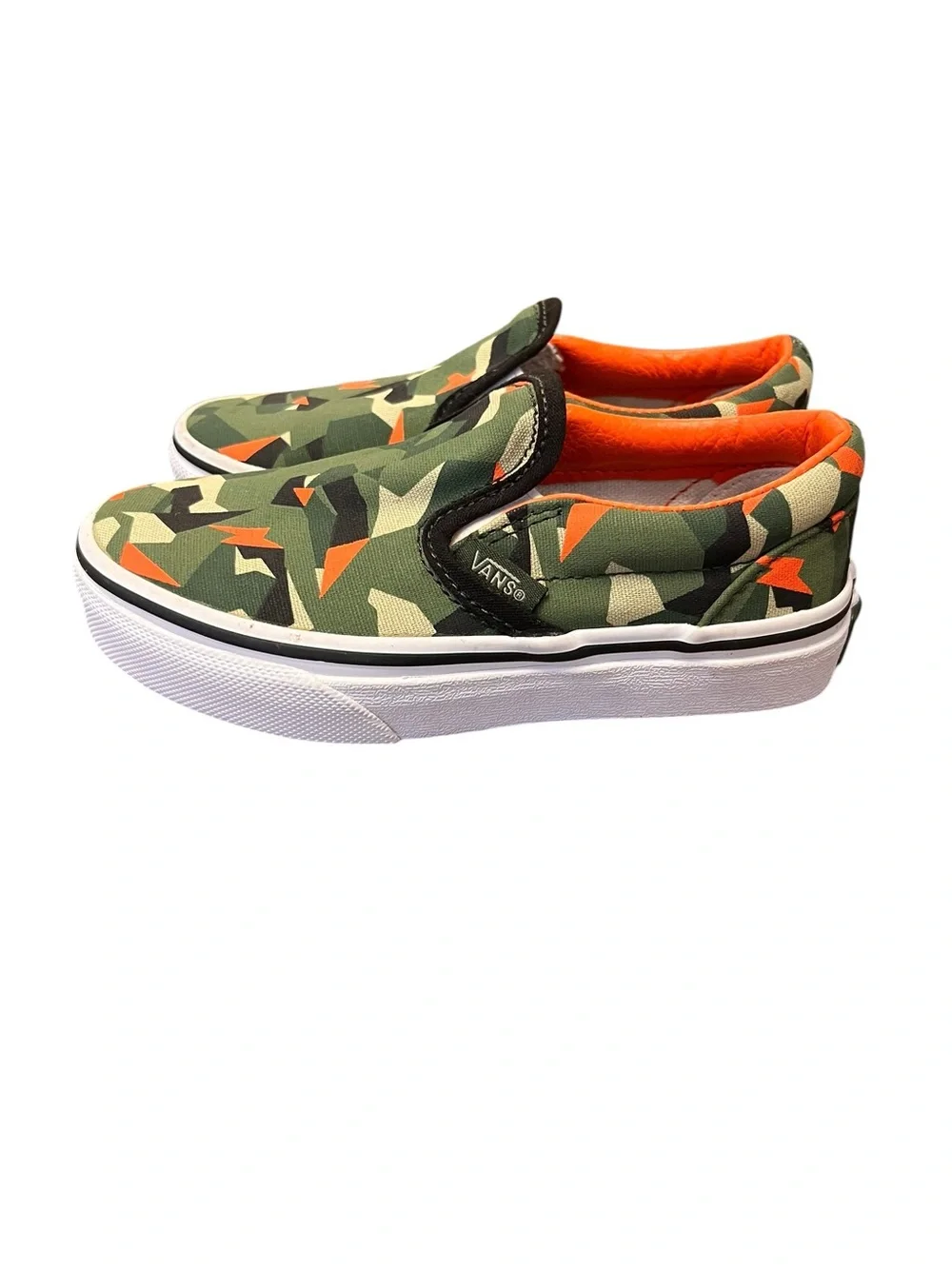 Vans Kids Slip-On Geometric Camo Sneakers with Orange Lining Toddler Size 11